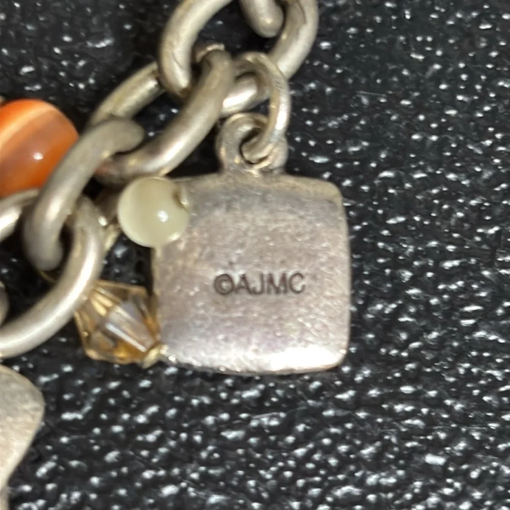 Vintage AJMC Charm Chef Spices Pan Hat Heart Silver Tone Chain Link Bracelet